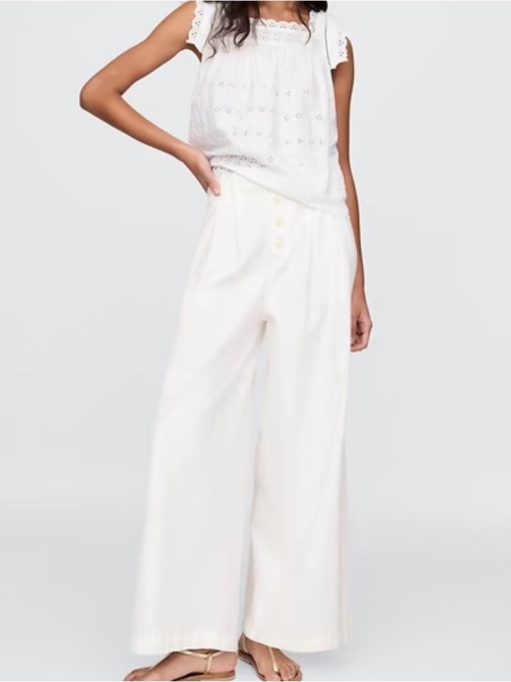 Gap X Doen Ivory Wide Leg High Waisted Trousers | Size 10